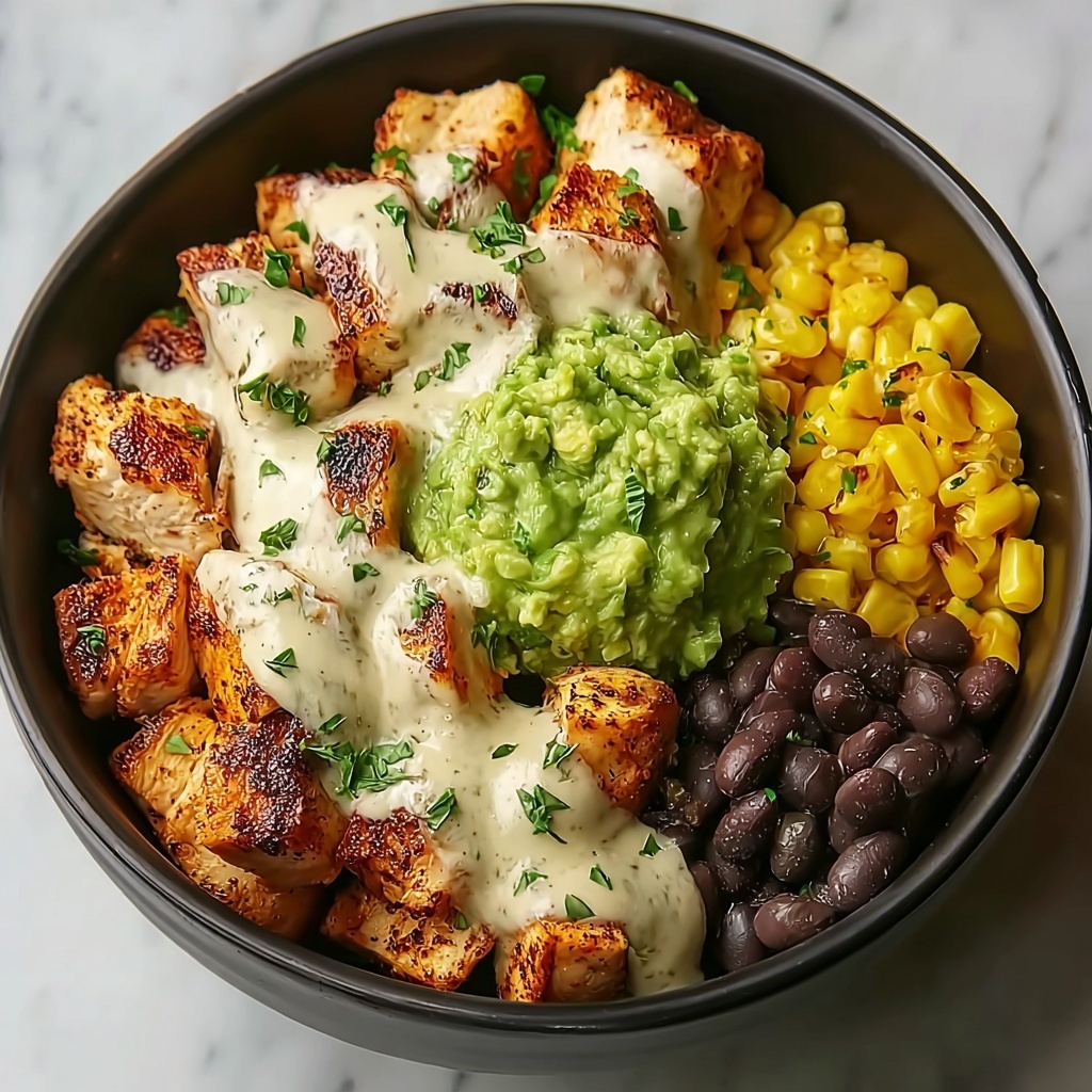 Chipotle Chicken Bowl with Black Beans, Corn, & Creamy Sauce Recipe - Recipe Image