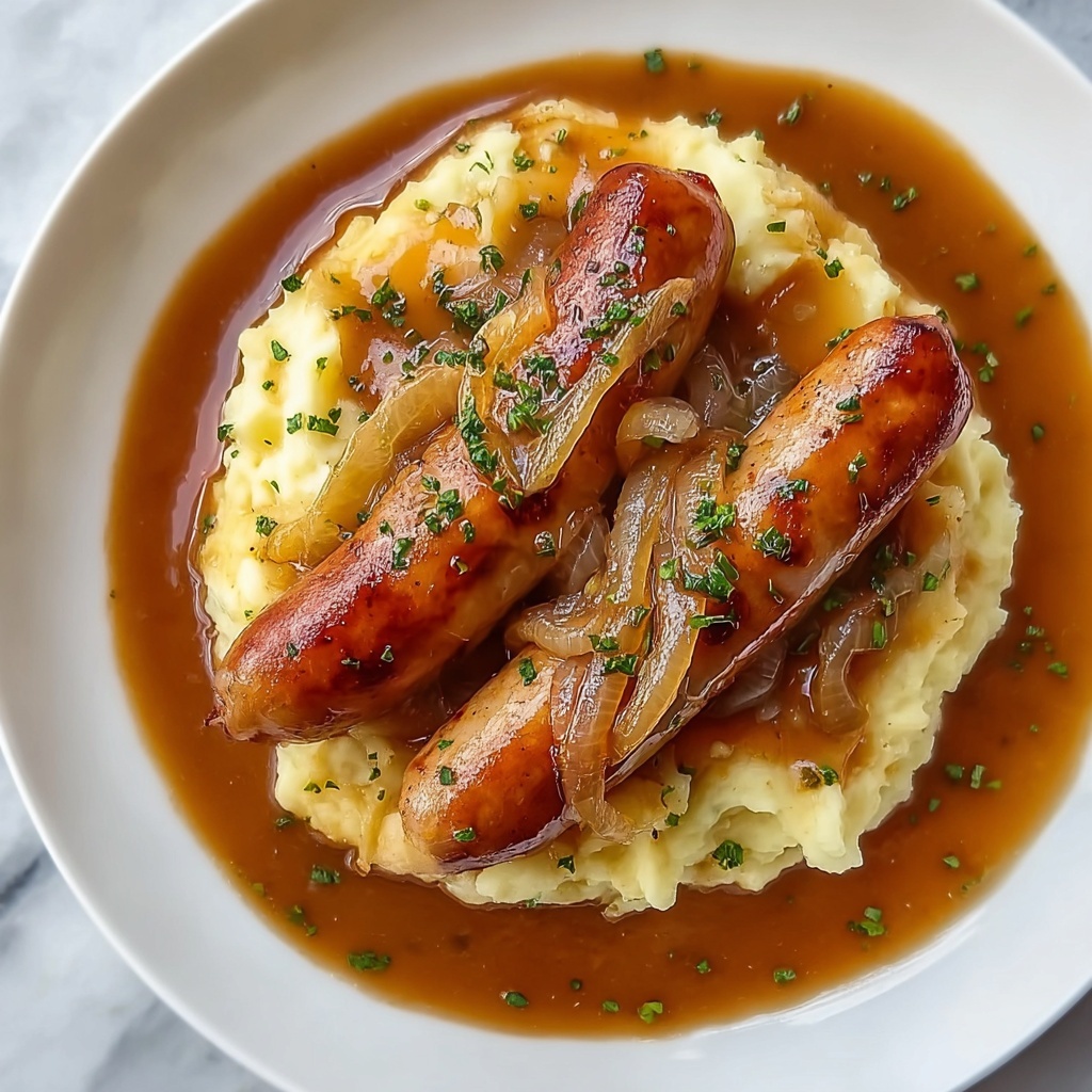 Bangers and Mash with Onion Gravy Recipe - Recipe Image
