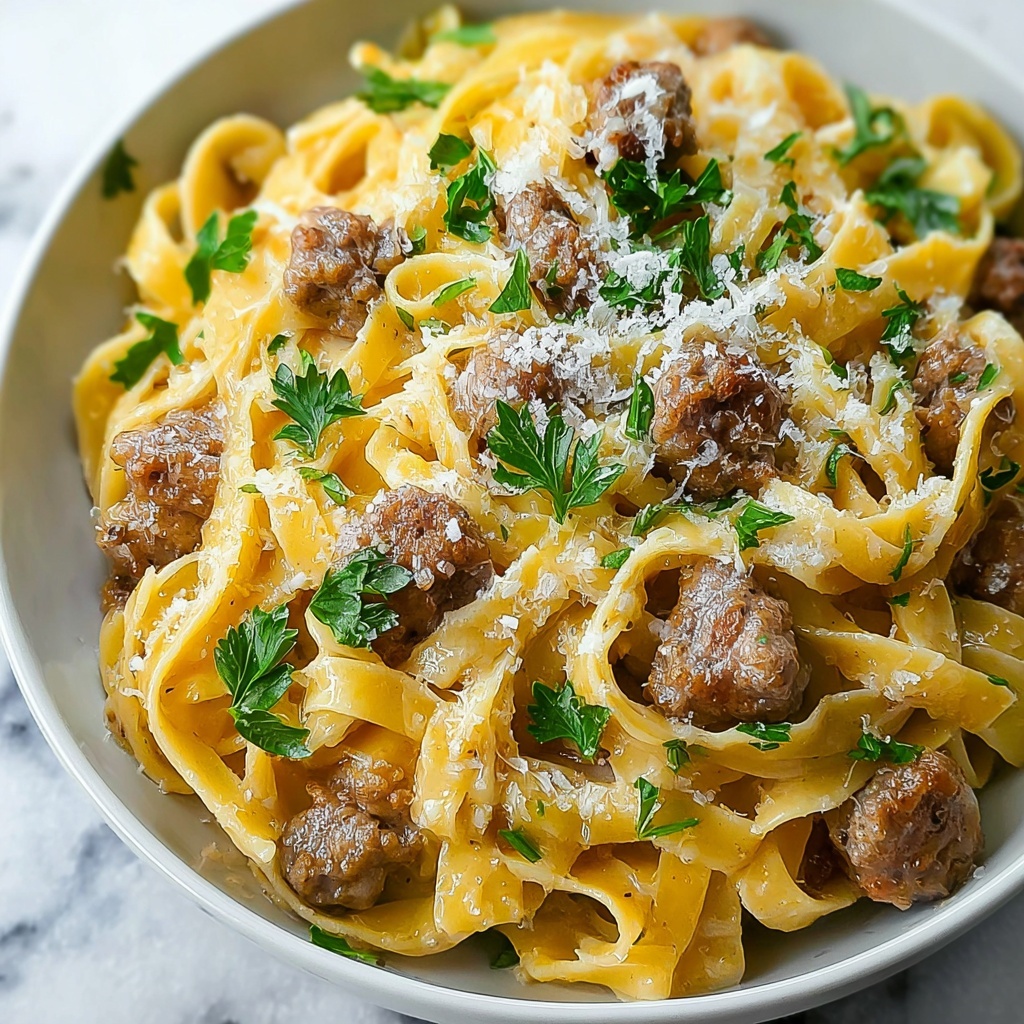 Creamy Italian Sausage Fettuccine Recipe - Recipe Image