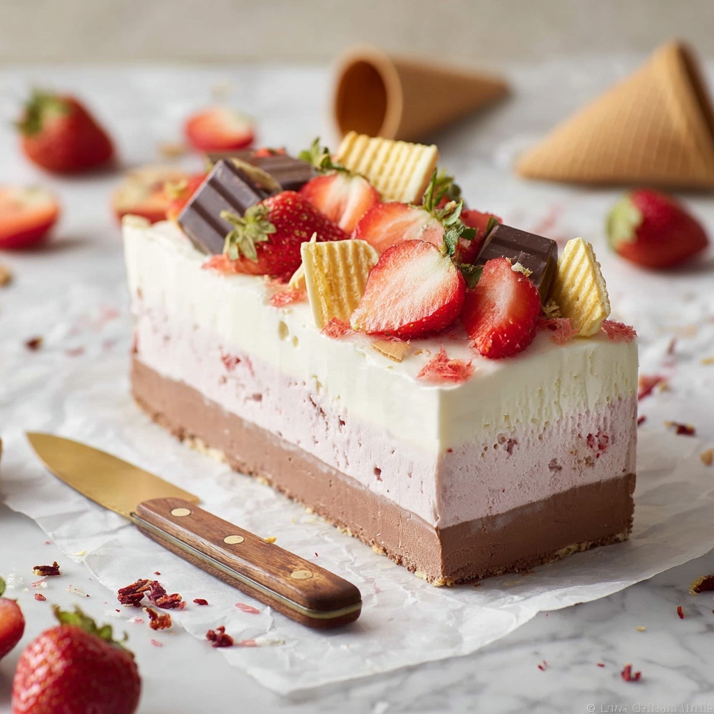 Neapolitan Ice Cream with Coconut, Strawberry, and Chocolate Layers Recipe - Recipe Image
