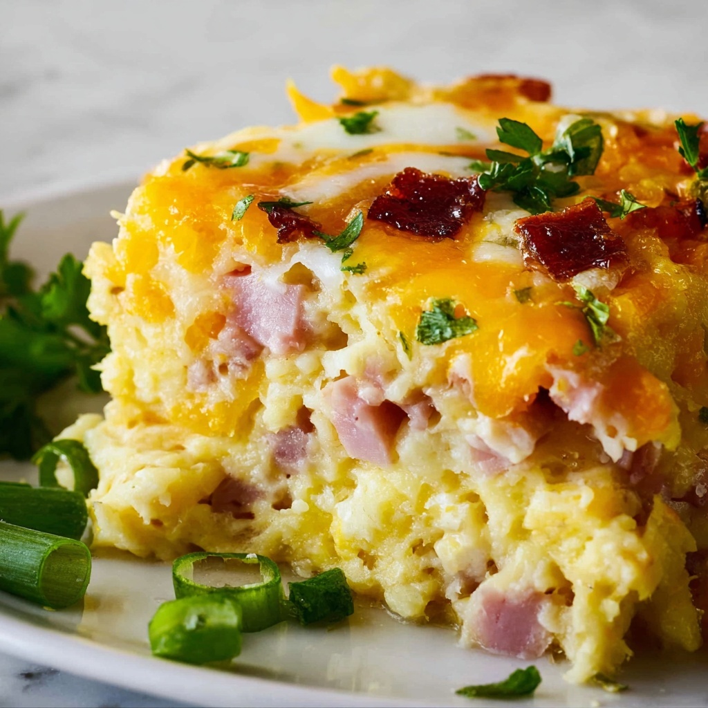Breakfast Hashbrown Casserole with Ham and Cheddar Recipe - Recipe Image