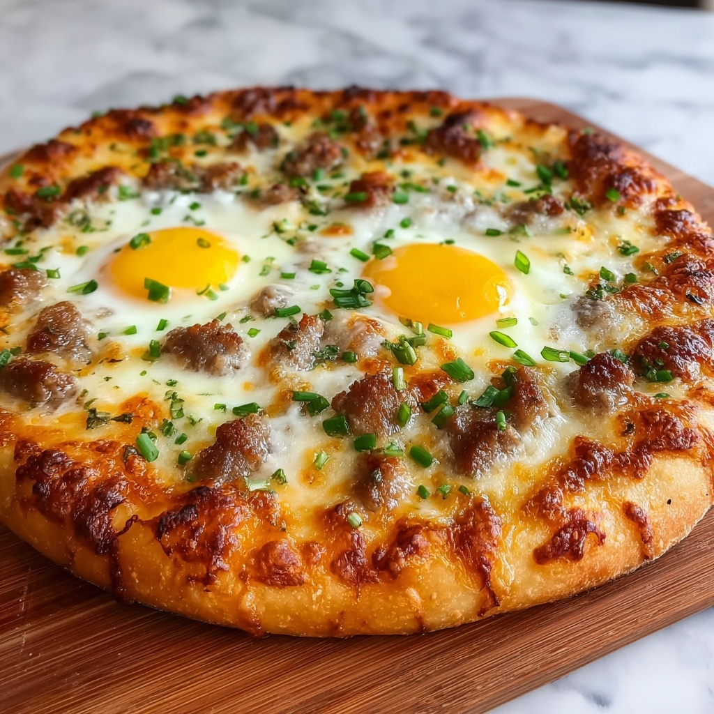 Sausage Gravy Breakfast Pizza with Eggs and Green Onions Recipe - Recipe Image