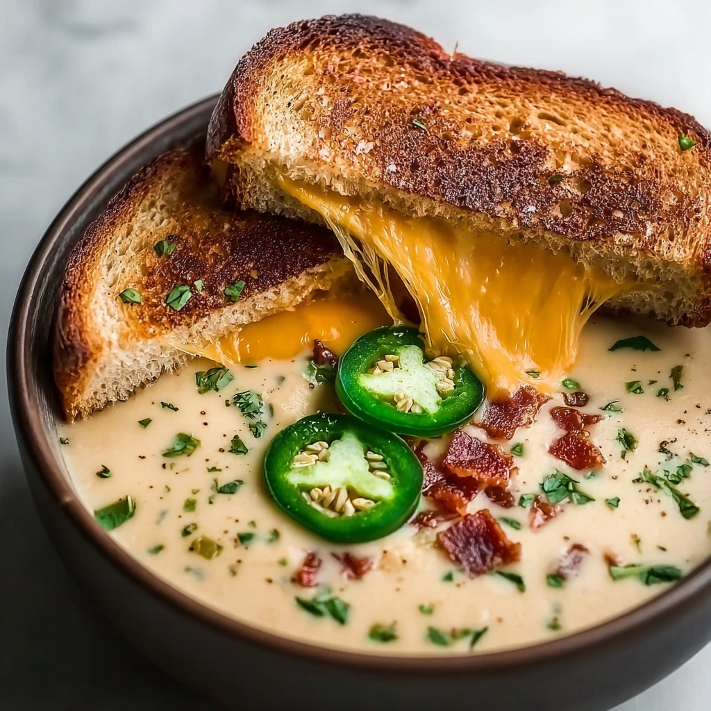Spicy Jalapeño Popper Soup with Grilled Cheese Dippers Recipe - Recipe Image