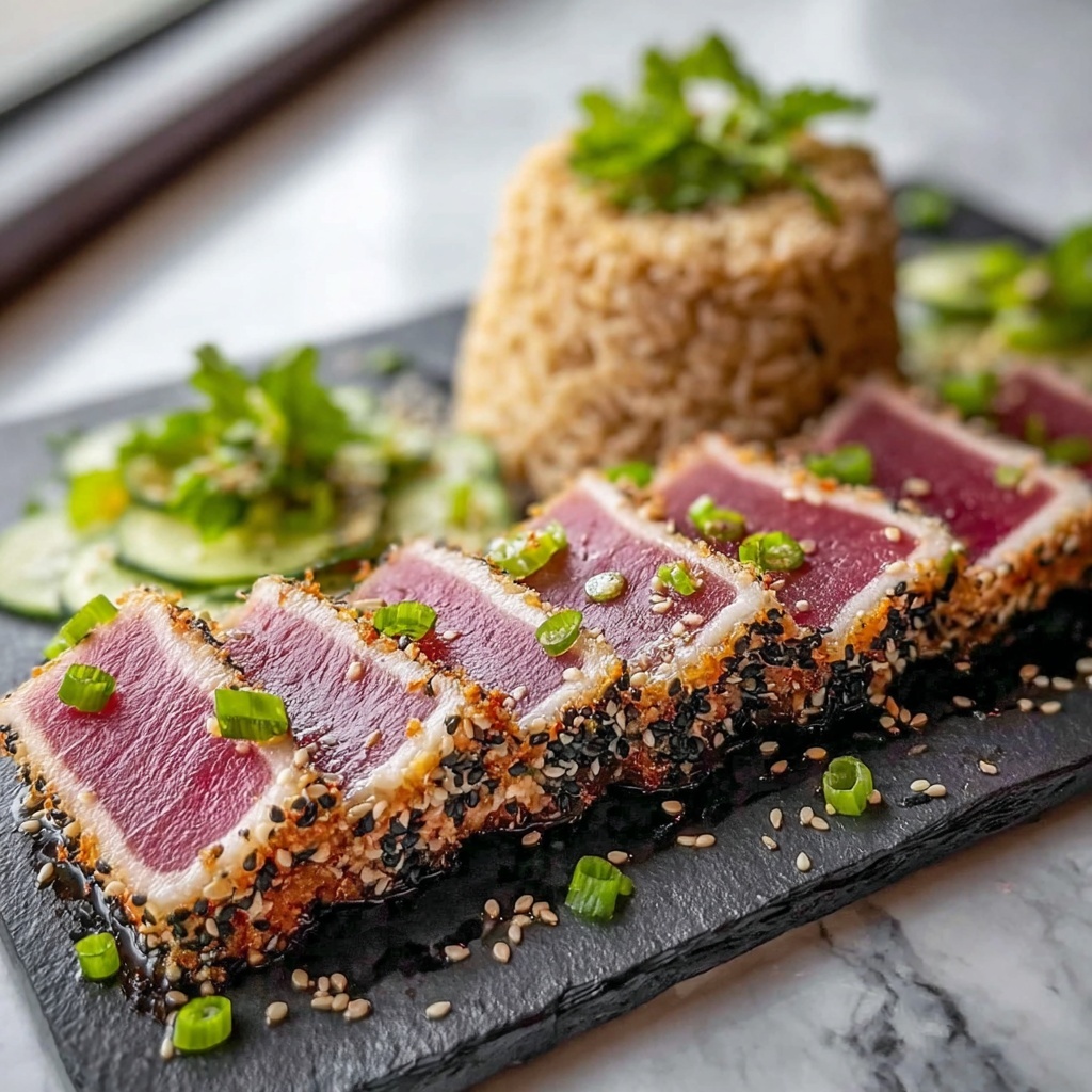 Simple Seared Ahi Tuna with Sesame Crust and Ginger Soy Sauce Recipe - Recipe Image