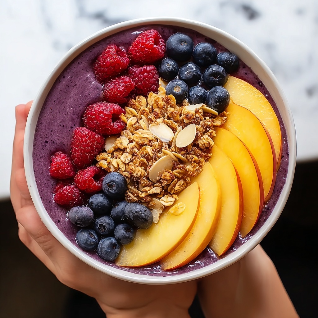 Creamy Acai Bowl with Fresh Fruit and Nut Toppings Recipe - Recipe Image