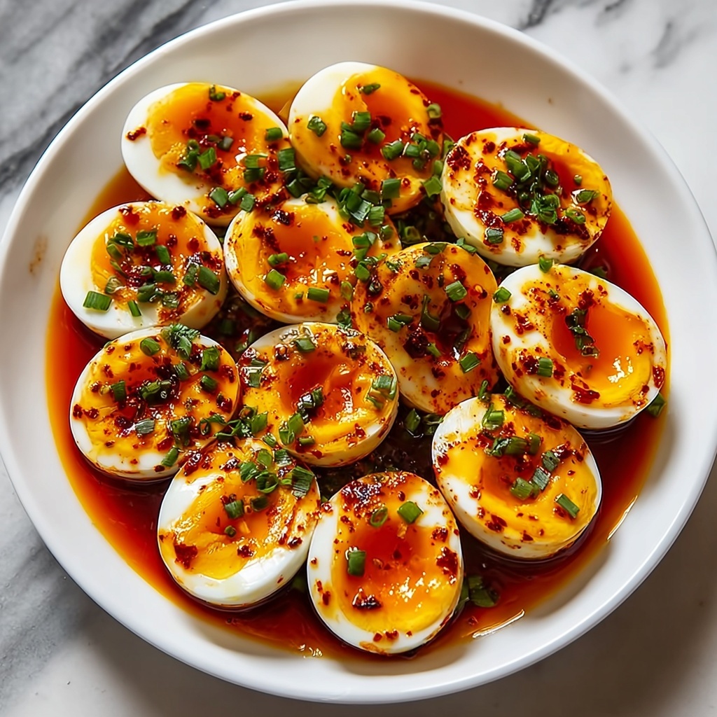 Spicy Chili Garlic Deviled Eggs with a Fiery Kick Recipe - Recipe Image