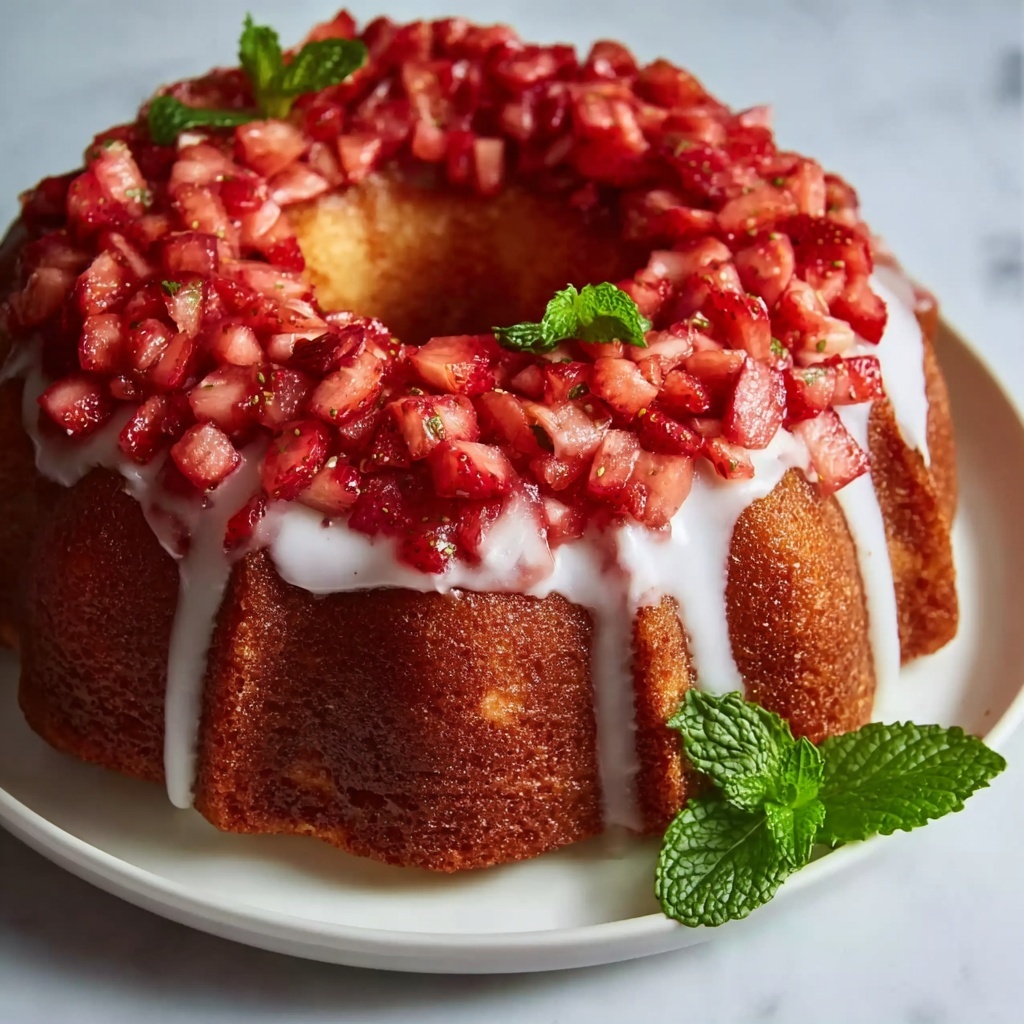 Strawberry Pound Cake with Glaze and Fresh Strawberry Garnish Recipe - Recipe Image