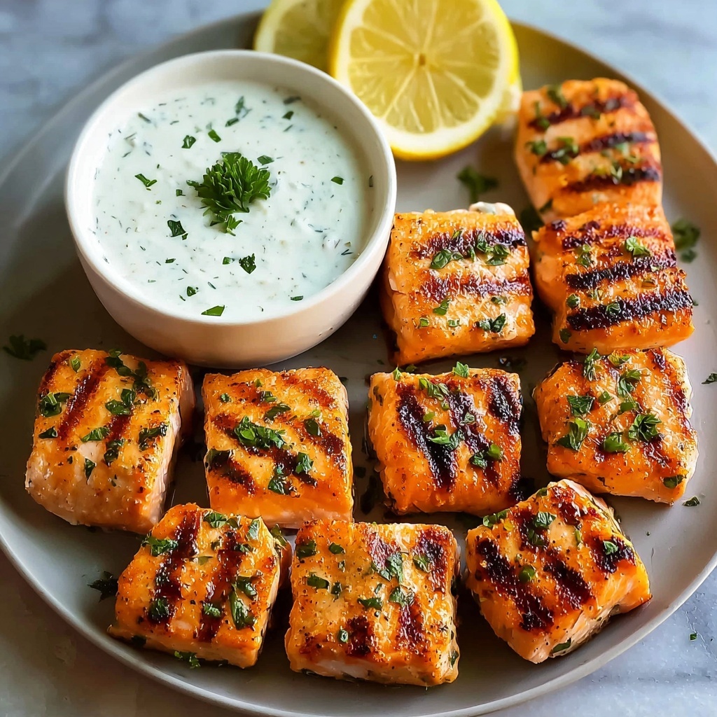 Air Fryer Salmon Bites with Garlic Cream Sauce Recipe - Recipe Image
