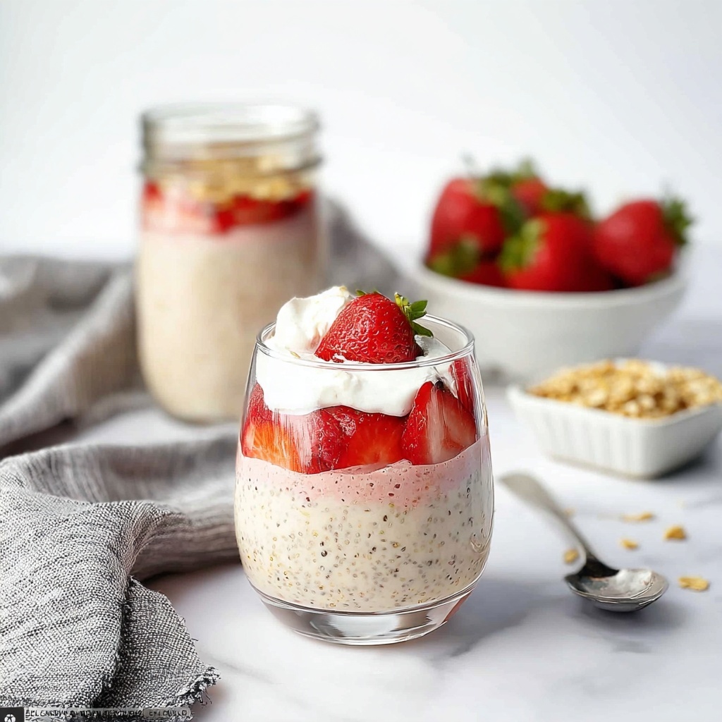 Creamy Strawberry Rhubarb Chia Overnight Oats Recipe - Recipe Image