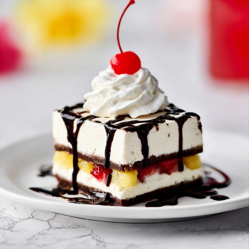 Banana Split Ice Cream Sandwich Cake Recipe - Recipe Image