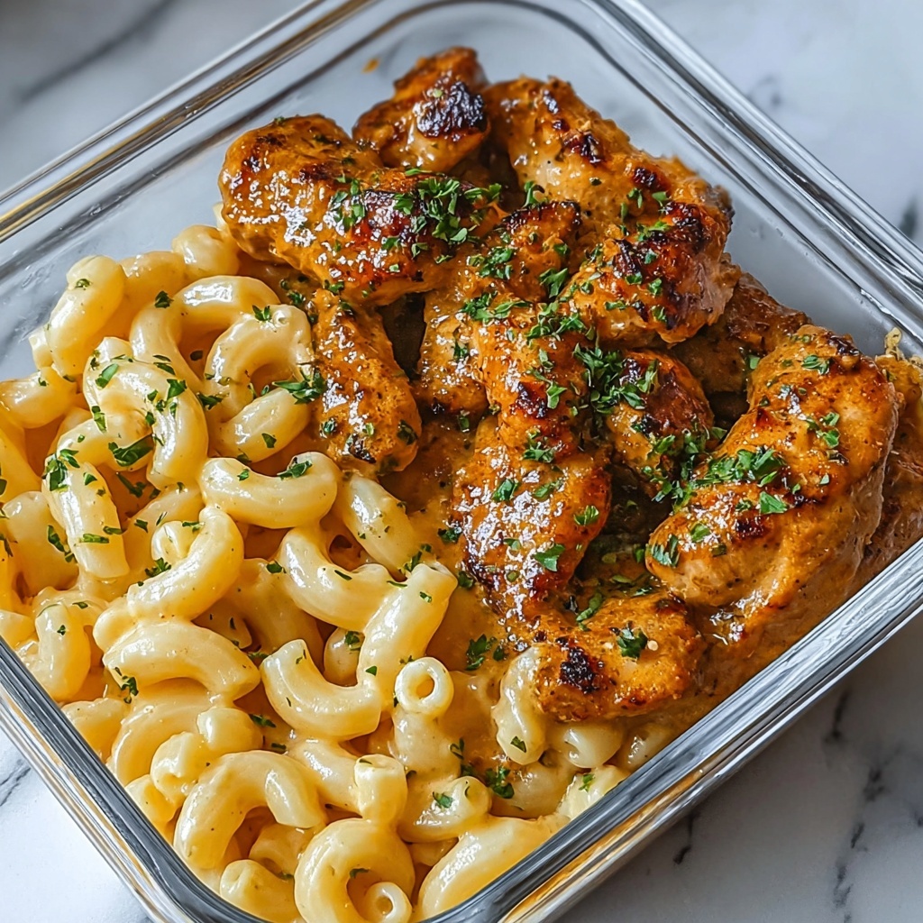 High Protein Honey Garlic Butter Chicken with Mac & Cheese Recipe - Recipe Image