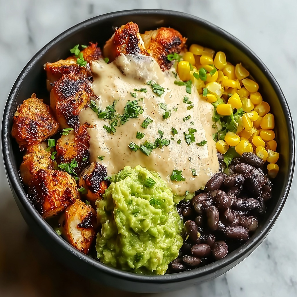 Chipotle Chicken Bowl with Black Beans, Corn, & Creamy Sauce Recipe - Recipe Image