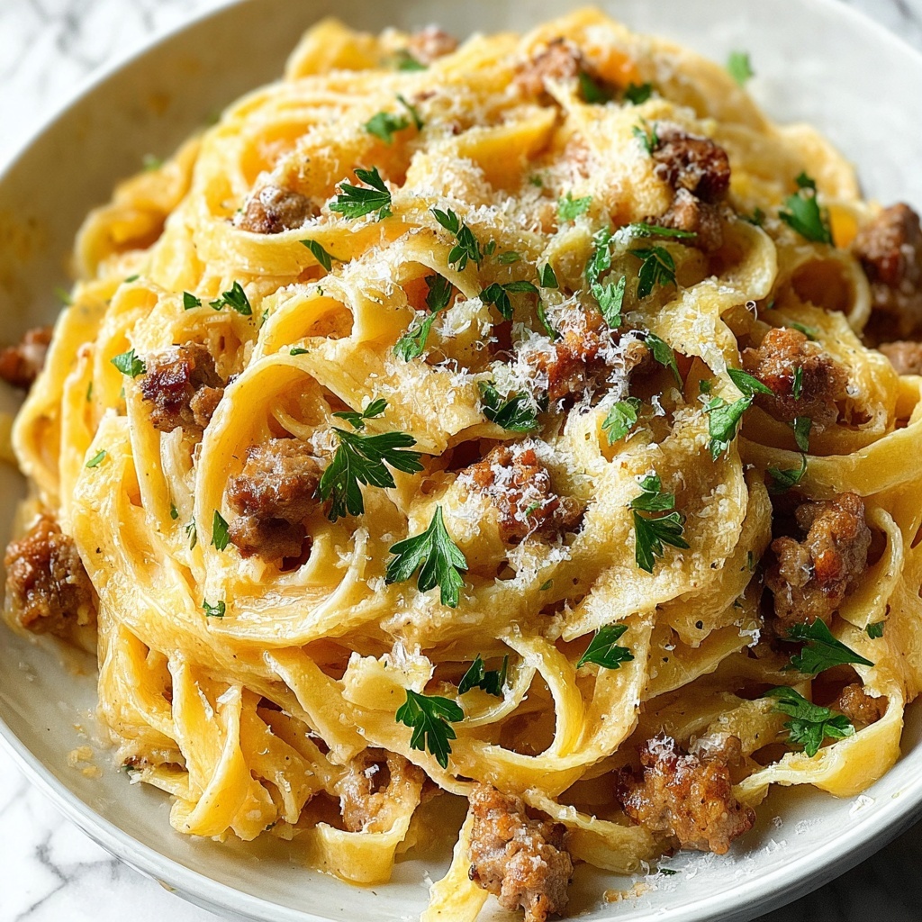 Creamy Italian Sausage Fettuccine Recipe - Recipe Image