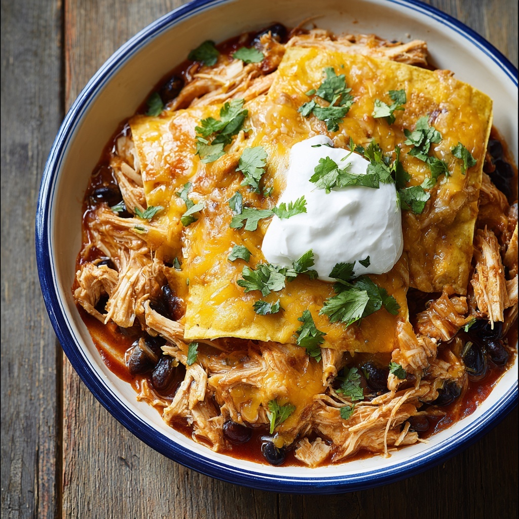 Cheesy Slow Cooker Chicken Enchilada Bake Recipe - Recipe Image