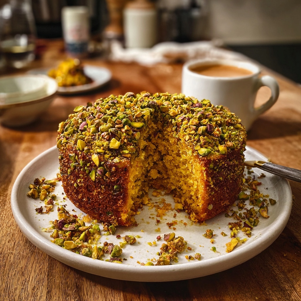 Persian Saffron Cake with Orange Zest and Pistachios Recipe - Recipe Image