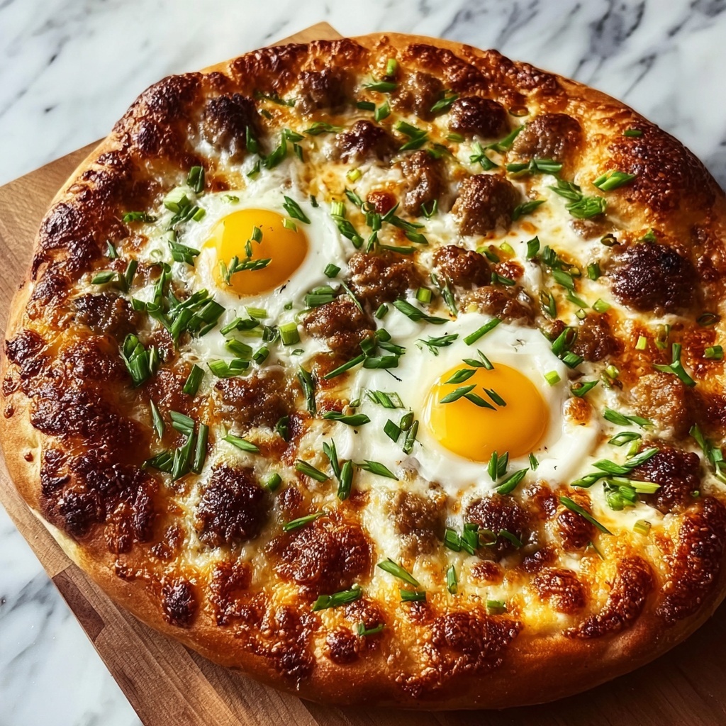 Sausage Gravy Breakfast Pizza with Eggs and Green Onions Recipe - Recipe Image