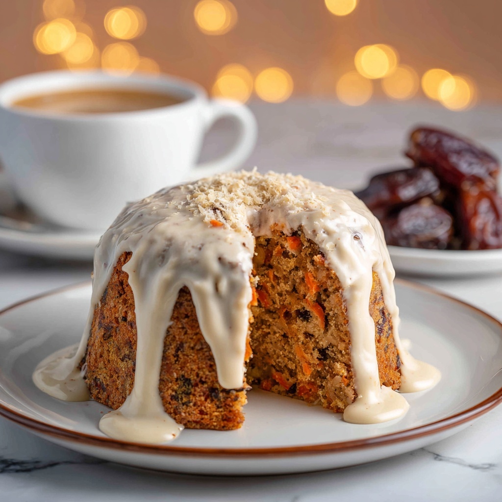 Carrot Date Raisin Pudding with Nutmeg Cream Recipe - Recipe Image