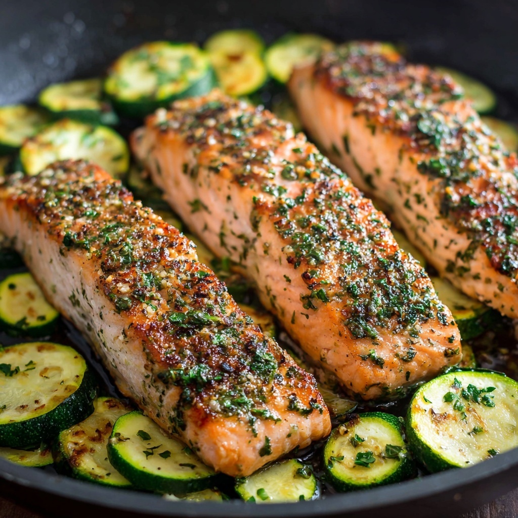 One-Pan Lemon Herb Salmon with Zucchini Recipe - Recipe Image