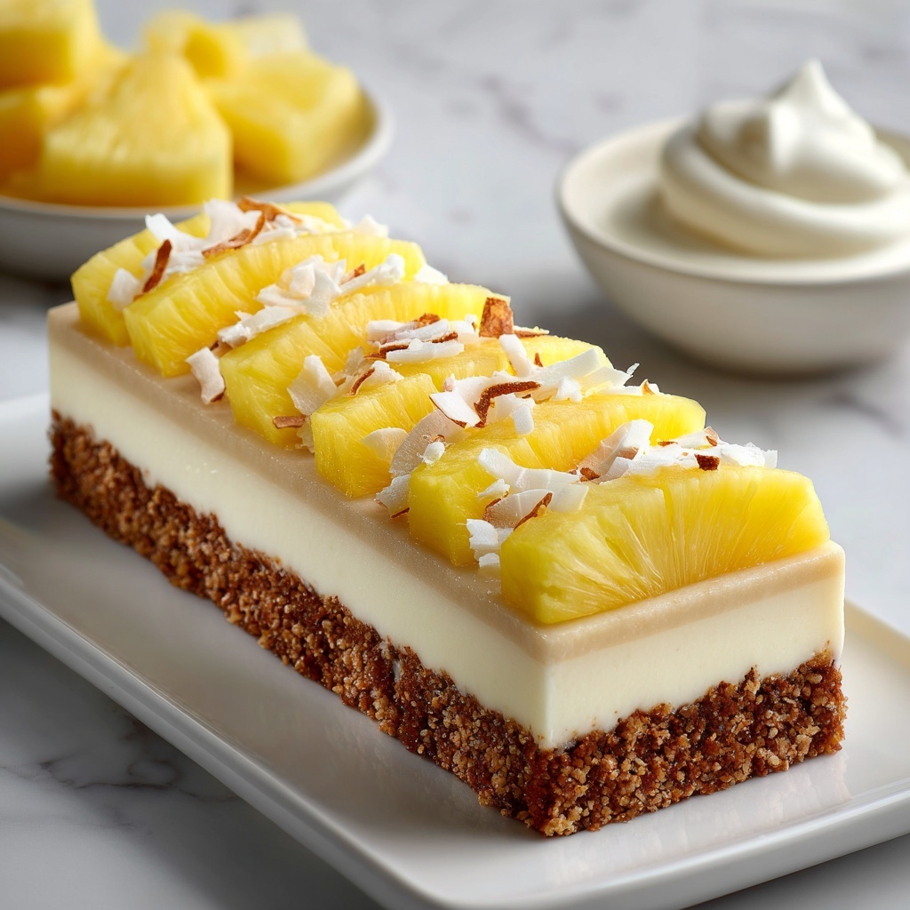 No Bake Vegan Pineapple Cheesecake with Coconut and Lotus Biscoff Crust Recipe - Recipe Image