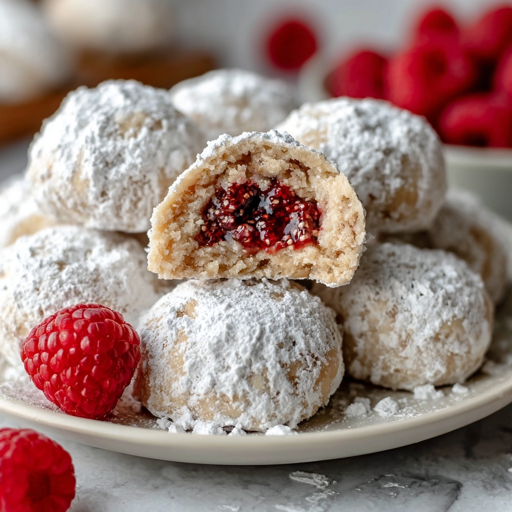 Raspberry Filled Almond Snowball Cookies Recipe - Recipe Image