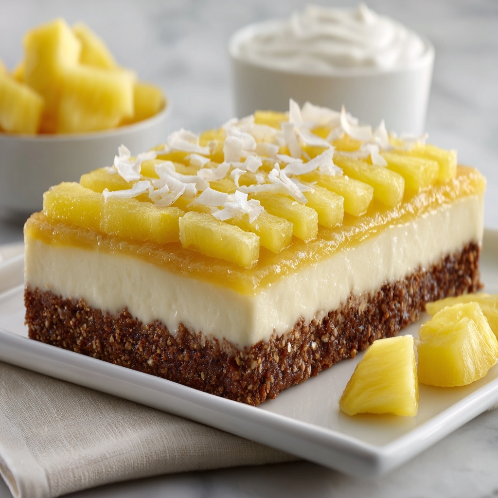 No Bake Vegan Pineapple Cheesecake with Coconut and Lotus Biscoff Crust Recipe - Recipe Image