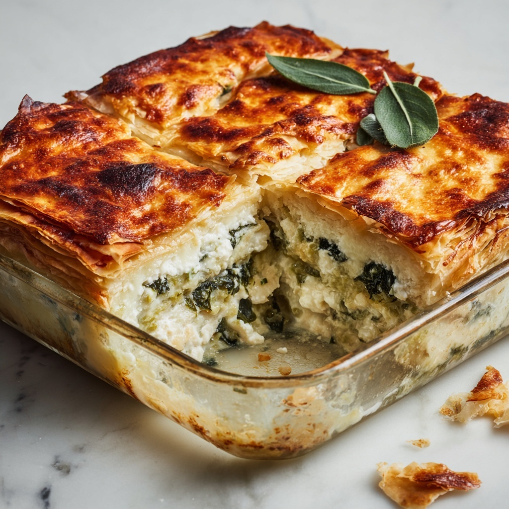 Irresistible Vegan Spanakopita: Flaky Spinach and Feta Pastry Recipe - Recipe Image