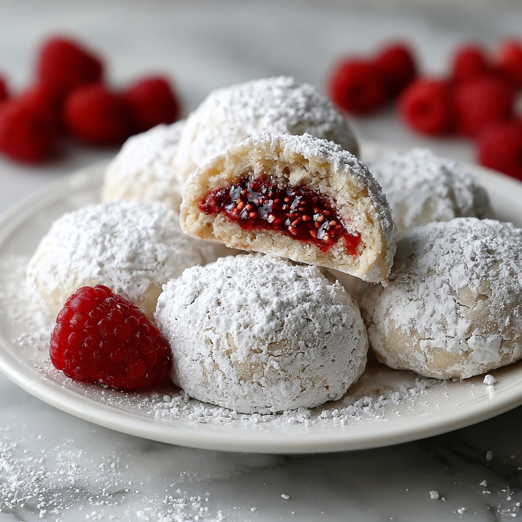 Raspberry Filled Almond Snowball Cookies Recipe - Recipe Image